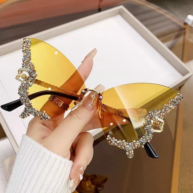 2024 New Butterfly Diamond Sunglasses for Women Yellow full diamond