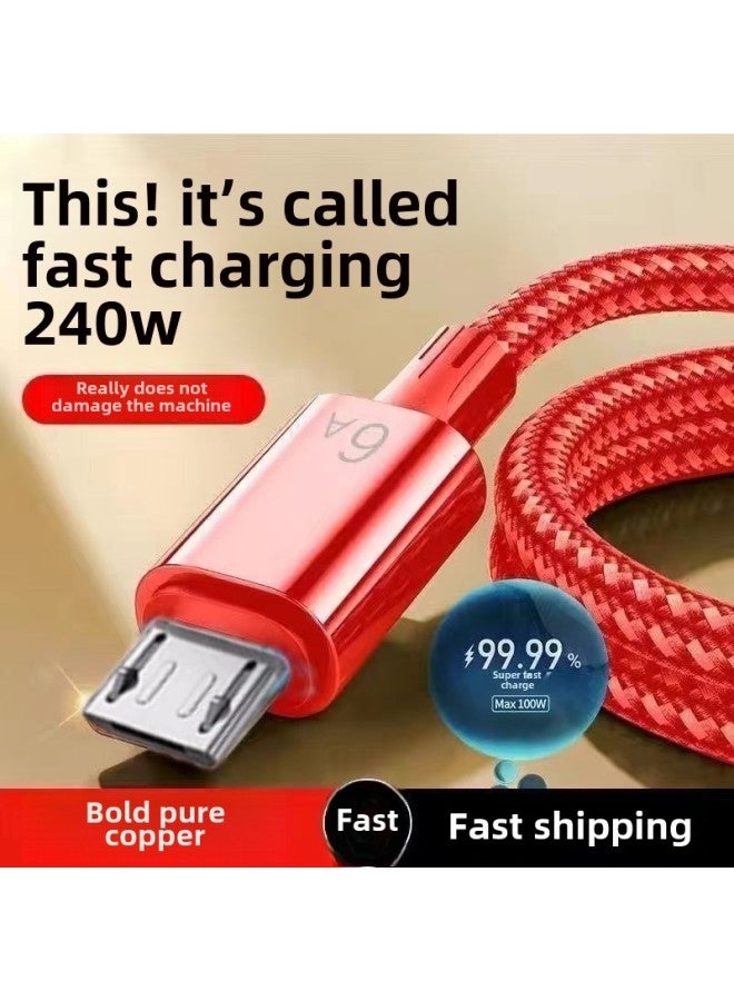 300W Braided Flash Charging Typec Data Cable For Huawei VIVO Millet Glory OPPO Mobile Phone Charging Line 10A-Color:10-core Optical Fiber Flash Charging * Double Braided [bright Red] Old Model Android - 1.0m : Add 168 Copper * Charging Faster And More Protective Machine  - Image 1