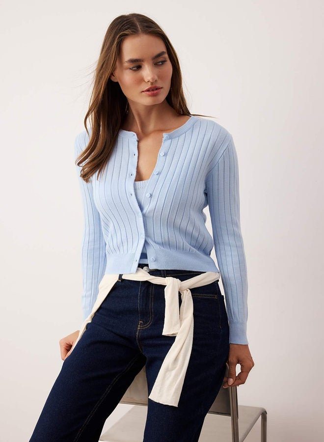 trendyol Baby Blue 2Piece Basic Knitwear CardiganBlouse Set - Image 2