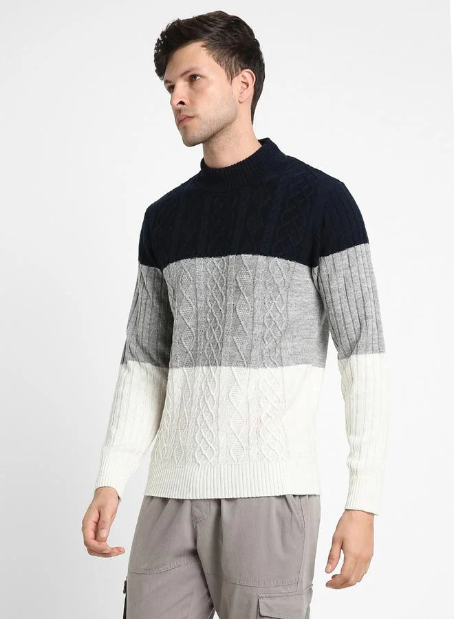 Dennis Lingo Textured Knit Color Block Sweater by Styli