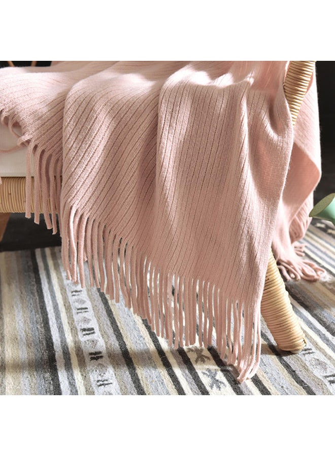 Pink Knit Throw Blanket in Comfortable Casual Tassel Design, Made of Polyester, Sized 127x170cm - Image 3
