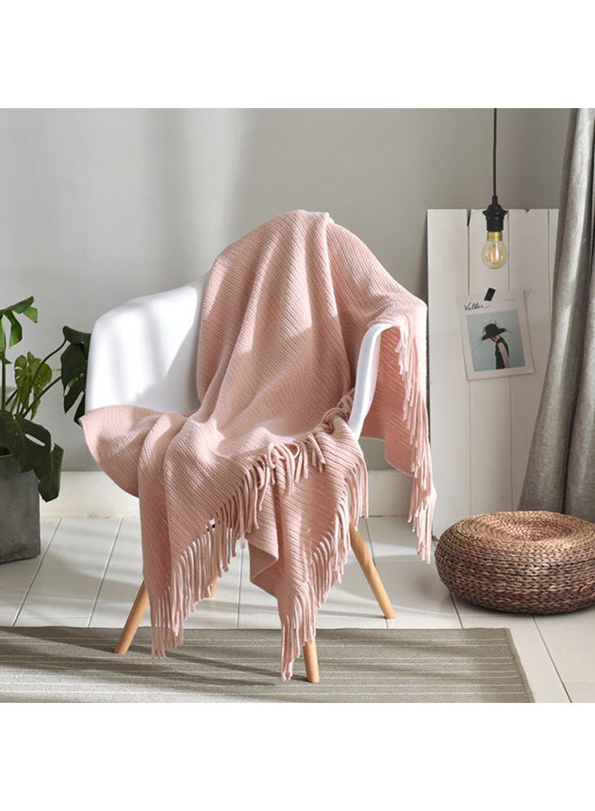 Pink Knit Throw Blanket in Comfortable Casual Tassel Design, Made of Polyester, Sized 127x170cm - Image 2