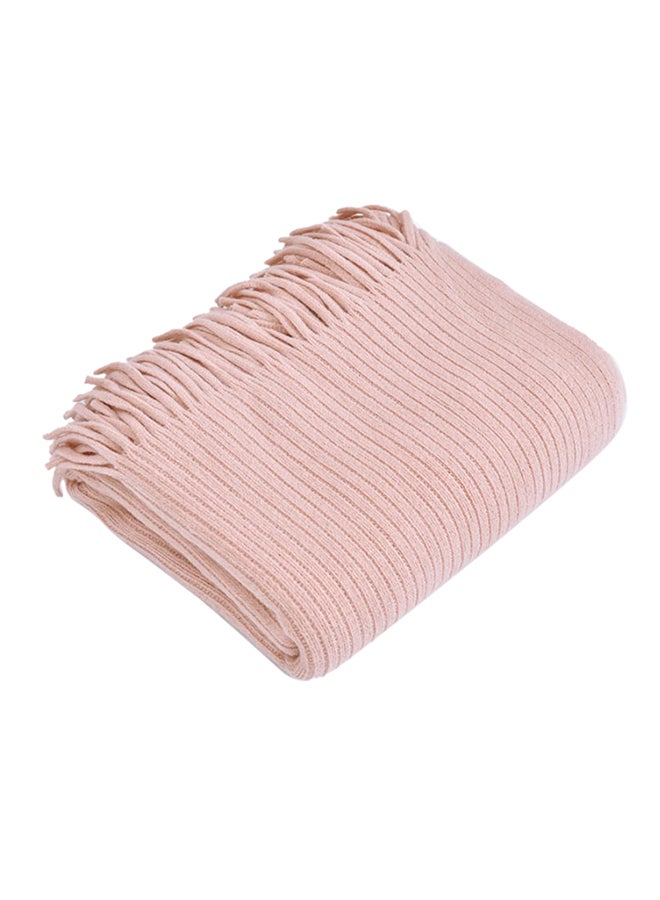 Pink Knit Throw Blanket in Comfortable Casual Tassel Design, Made of Polyester, Sized 127x170cm - Image 1
