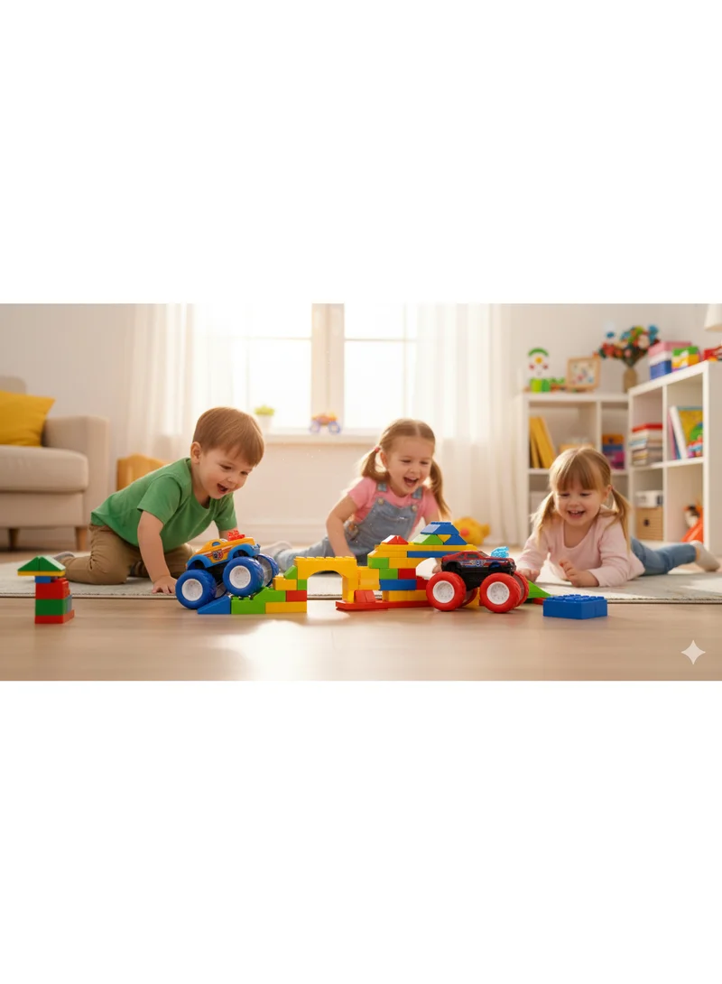 تولي طقم شاحنات للشرطة عدد 2 تعمل بالدفع الاحتكاكي للأطفال، سيارات سباق ملونة