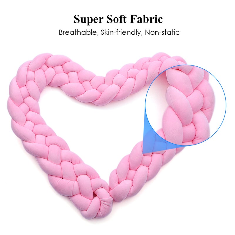 Baby Crib Bumper Knotted Braided Bumper Handmade Soft Knot Pillow Pad Cushion Nursery Cradle Decor Newborn Gift Crib Protector Cotton 1 Meter(39.4 Inch) - 4 Strands Pink - Image 2