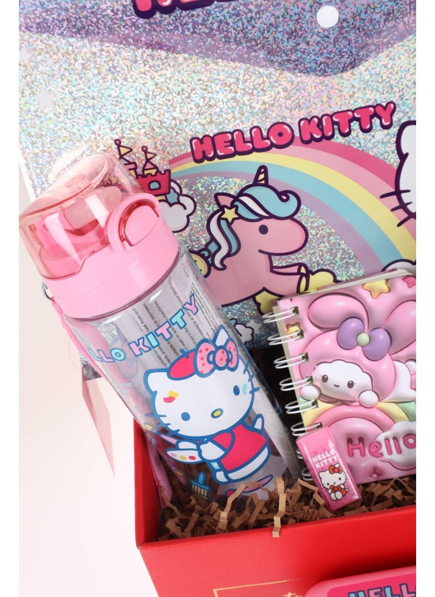 Hello Kitty ديكوموس مع صندوق خاص، مجموعة أدوات مكتبية مرخصة للمدرسة مع زجاجة ماء وعلبة غداء  - Image 4