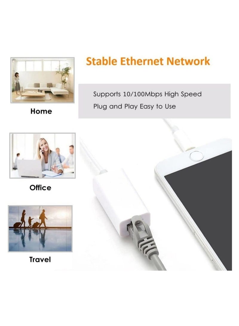 Lightning to Ethernet Adapter, RJ45 LAN Network Cable with 8-Pin Connector for iPhone 13/12/11/XS/XR/X/8/7, iPad, iPod - Plug and Play, 100Mbps Support, MFi Certified - Image 2