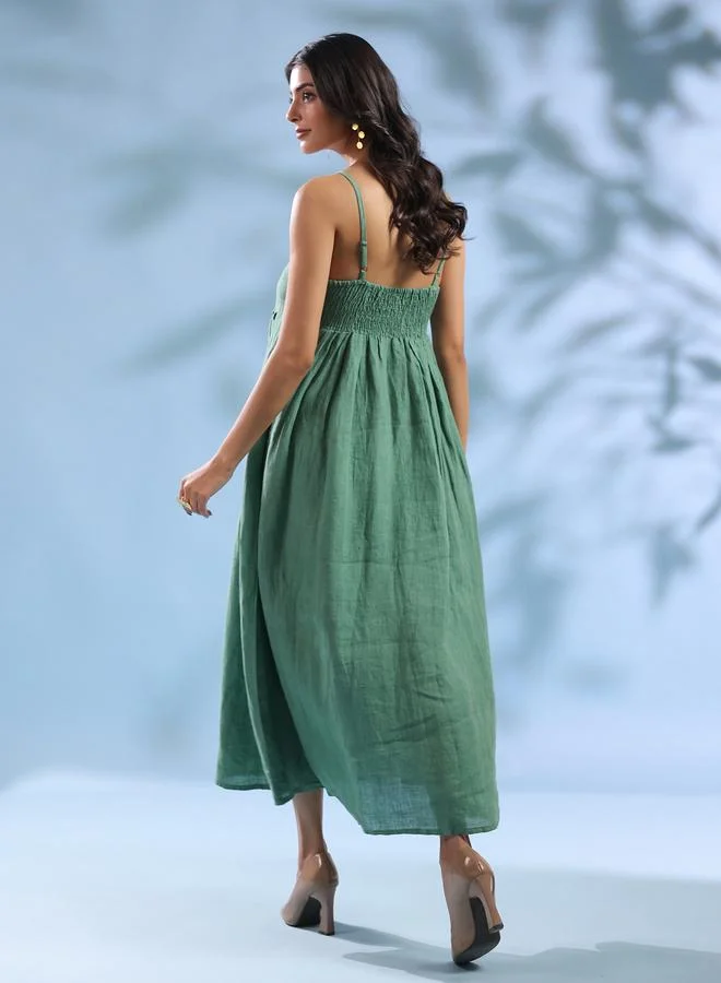 Sanskrutihomes Green Strappy Midi Dress