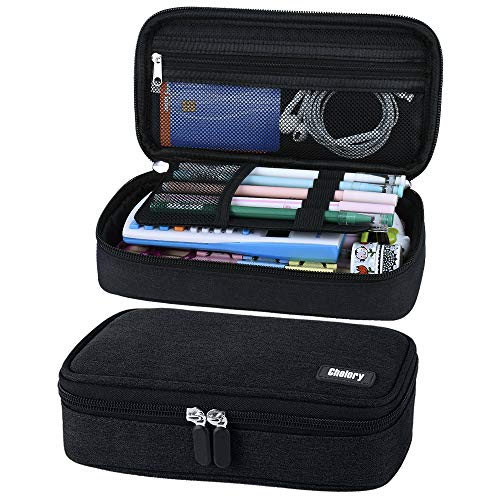 Chelory Big Capacity Pencil Case Large Pencil Bag Pouch Portable Pen Pencil Marker Cases Holder Multi Functional Office Stationery Storage Organizer Supplies Makeup Bag Men Women, Black - Image 1