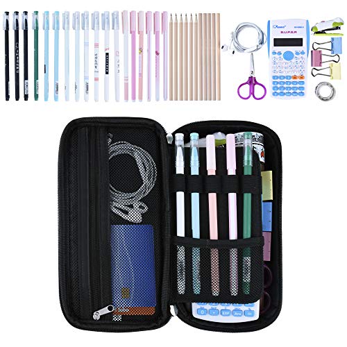 Chelory Big Capacity Pencil Case Large Pencil Bag Pouch Portable Pen Pencil Marker Cases Holder Multi Functional Office Stationery Storage Organizer Supplies Makeup Bag Men Women, Black - Image 2