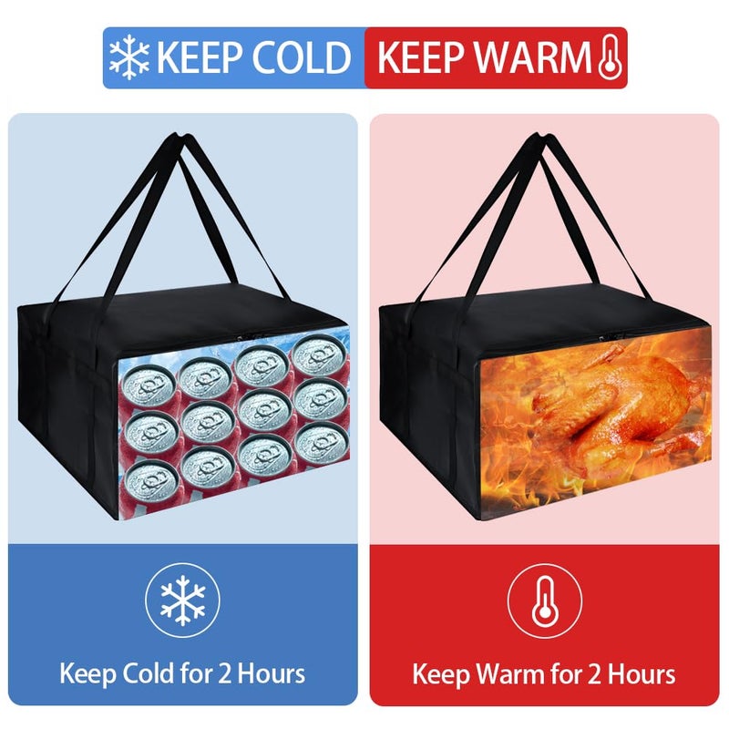 CIVJET Insulated Pizza Delivery Bag for Carry Hot, 24" x 24" x 14" Insulated Food Delivery Bag, Grocery Cooler Bags for Catering/Doordash, Commercial Food Warmersï¼ˆBlack, 1Pkï¼‰ - Image 3