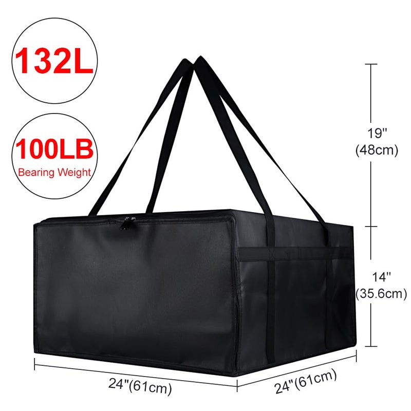 CIVJET Insulated Pizza Delivery Bag for Carry Hot, 24" x 24" x 14" Insulated Food Delivery Bag, Grocery Cooler Bags for Catering/Doordash, Commercial Food Warmersï¼ˆBlack, 1Pkï¼‰ - Image 2