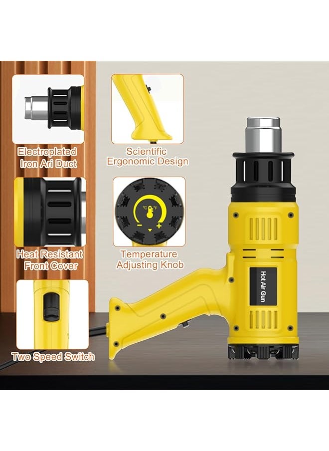 Necomi - Heat Gun 2000W Professional Hot Air Gun 60℃ 600 ℃ Variable Temperature Control 2 Temp Setting Overload Protection Fast Heating 7 Accessories For Shrink Pipe Pvc Wrap Crafts Epoxy Resin - Image 1