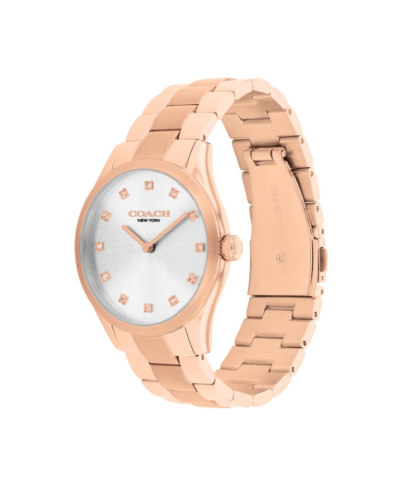 COACH Round Analog Women'S Ionic Plated Rose Gold Steel Case  Watch - Image 1