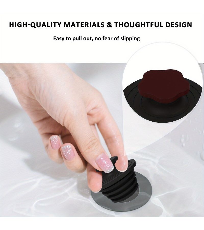 Black Non Slip Bathtub Drain Stopper Easy Install Leak Proof Design - Image 1