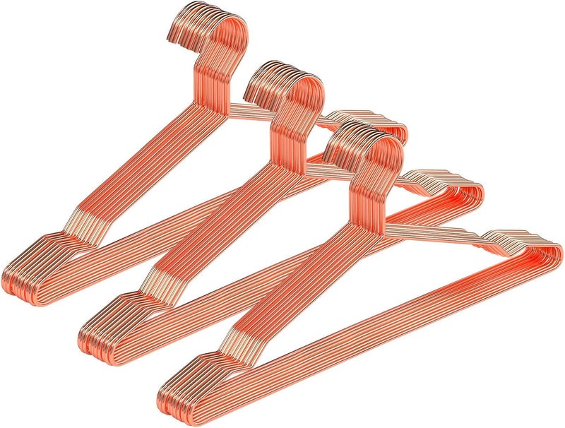 SPECILITE Metal Hangers 30 Pack Heavy Duty, Strong Wire Clothes Hangers with Notches, Space Saving Hangers Bulk for Standard Size Coats, Shirts, Suits, Pants, Shiny Rose Gold - Image 1