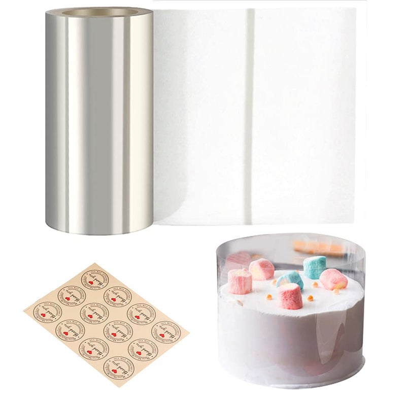 Cyimi Cake Collars 6 x 394inch, Transparent Cake Rolls, Acetate Cake Collars, Mousse Cake Clear Acetate Sheets for Chocolate Mousse Baking, Cake Decorating,12 Stickers Included - Image 1