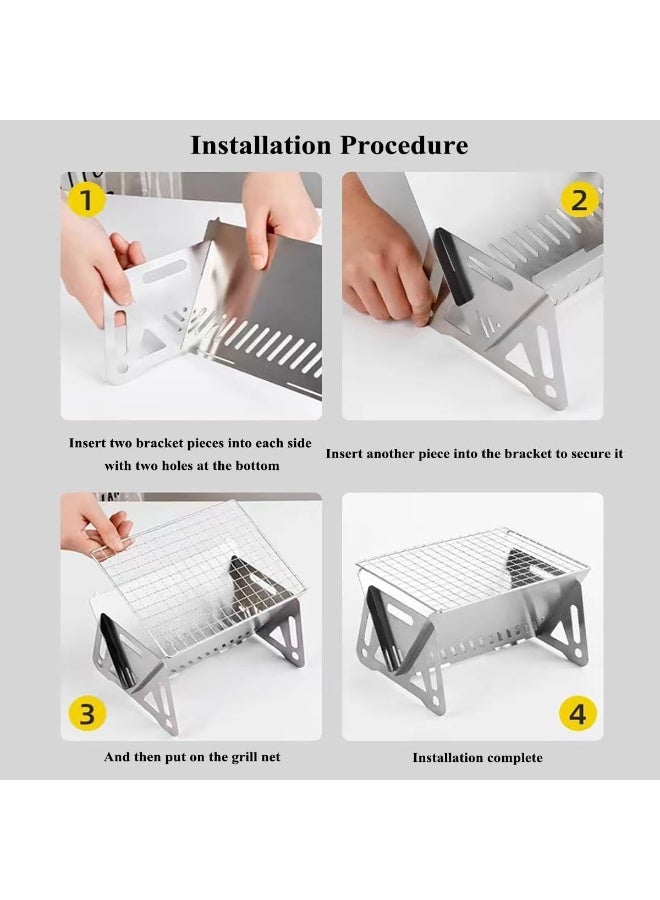 Bukela Portable Folding BBQ Grill for 1-2 People - Mini Charcoal Grill for Camping, Compact Stainless Steel Fire Pit with Carry Bag, Outdoor Grill for Backyard, Hiking & Picnic (8.2X5.5 IN) - Image 3