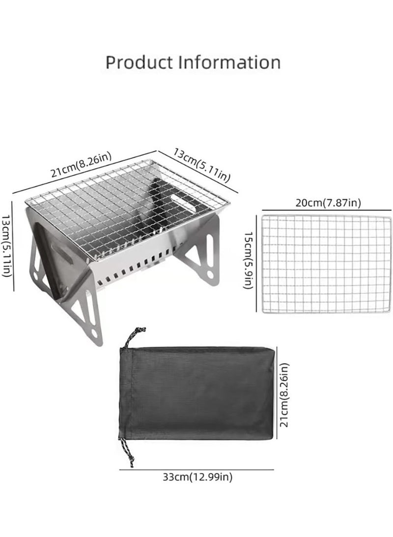 Bukela Portable Folding BBQ Grill for 1-2 People - Mini Charcoal Grill for Camping, Compact Stainless Steel Fire Pit with Carry Bag, Outdoor Grill for Backyard, Hiking & Picnic (8.2X5.5 IN) - Image 4