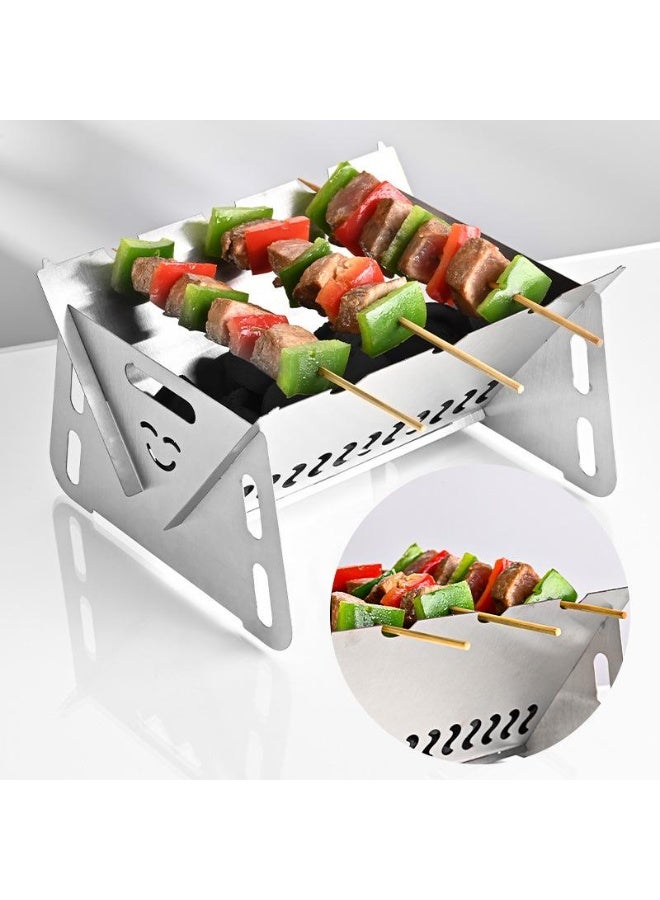 Bukela Portable Folding BBQ Grill for 1-2 People - Mini Charcoal Grill for Camping, Compact Stainless Steel Fire Pit with Carry Bag, Outdoor Grill for Backyard, Hiking & Picnic (8.2X5.5 IN) - Image 1