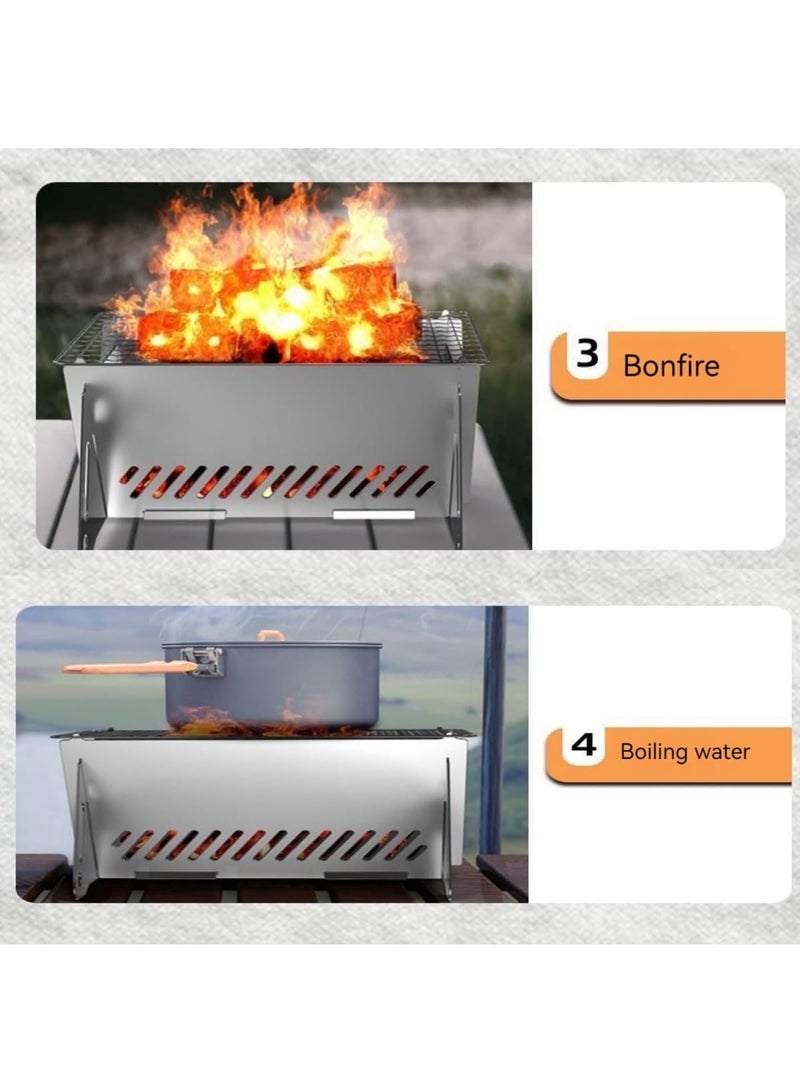 Bukela Portable Folding BBQ Grill for 1-2 People - Mini Charcoal Grill for Camping, Compact Stainless Steel Fire Pit with Carry Bag, Outdoor Grill for Backyard, Hiking & Picnic (8.2X5.5 IN) - Image 5