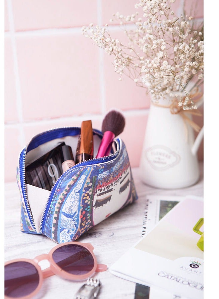 Travel Cosmetic Bag Make up Pouch Case Toiletry Organizer Pencil Case 6x4x3 in Blue Color - Image 1