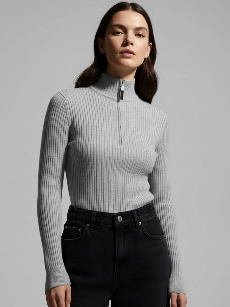 Outzidr Grey Full Sleeve Half Zipped Sweatshirt