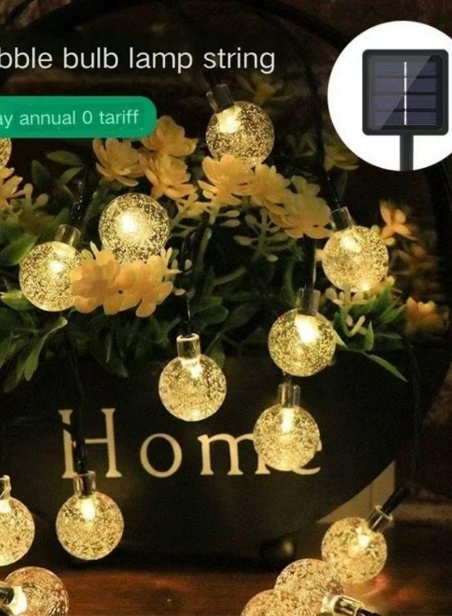 مصباح LED 7 متر، ضوء أبيض دافئ، 8 أوضاع إضاءة، سلسلة ضوء LED الشمسية، سلسلة ضوء الكرة الفقاعية إسقاط الماء، المناظر الطبيعية في الهواء الطلق، حديقة، زخرفة المهرجان، سلسلة ضوء عيد الميلاد، أضواء ملونة - Image 1