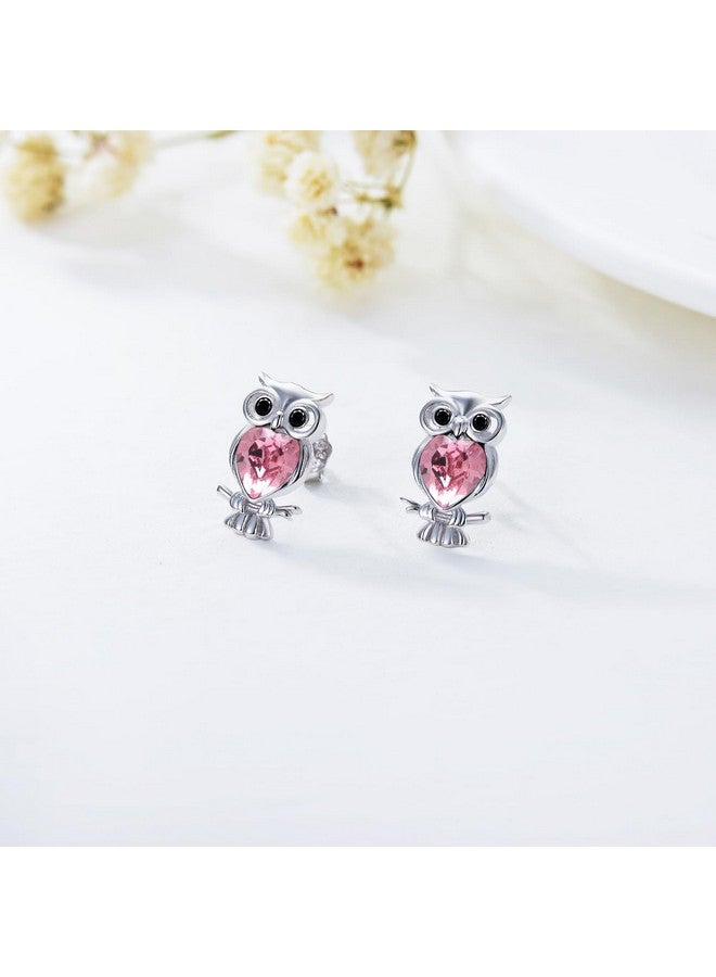 AOBOCO Owl Earrings For Women Sterling Silver Owl Stud Earrings For Women Teen Girls Owl Lovers Graduation Birthday Giftspink - Image 2