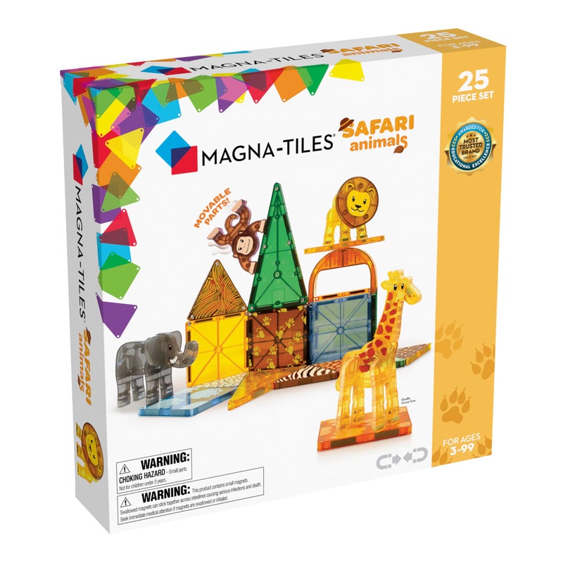 MAGNA-TILES مجموعة البناء المغناطيسية ماغنا-تايلز حيوانات السفاري 25 قطعة، العلامة التجارية الأصلية للبناء المغناطيسي - Image 1