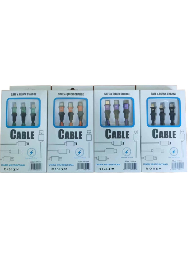 New 3-in-1 Super fast charging data cable gift charging cable multifunctional USB weaving Orange 1.2M - Image 2