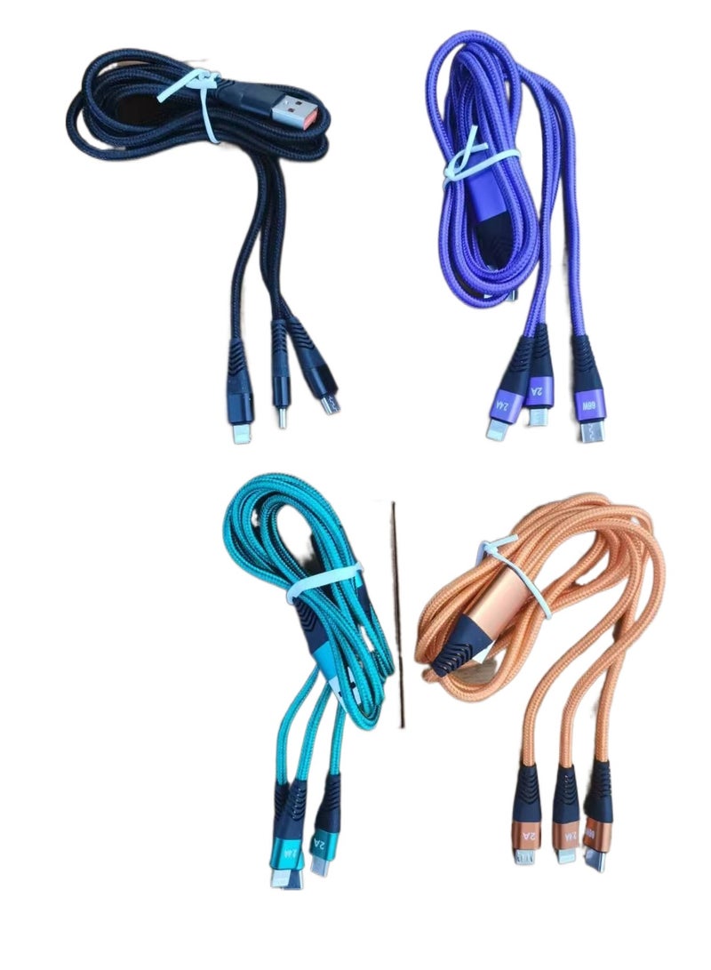 New 3-in-1 Super fast charging data cable gift charging cable multifunctional USB weaving Orange 1.2M - Image 3