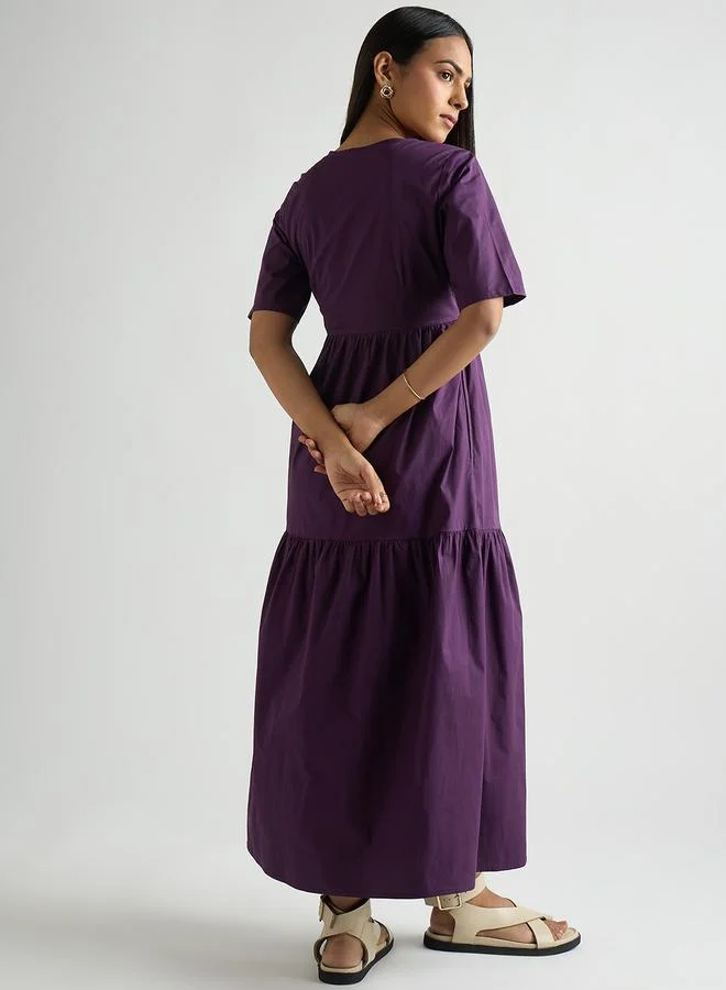 Femmella Women Deep Purple Poplin Tiered Maxi Dress