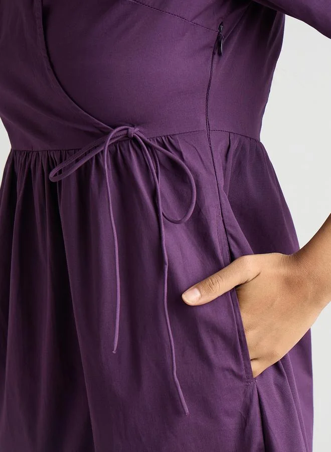 Femmella  Women Deep Purple Poplin Tiered Maxi Dress for Women | Best Price UAE