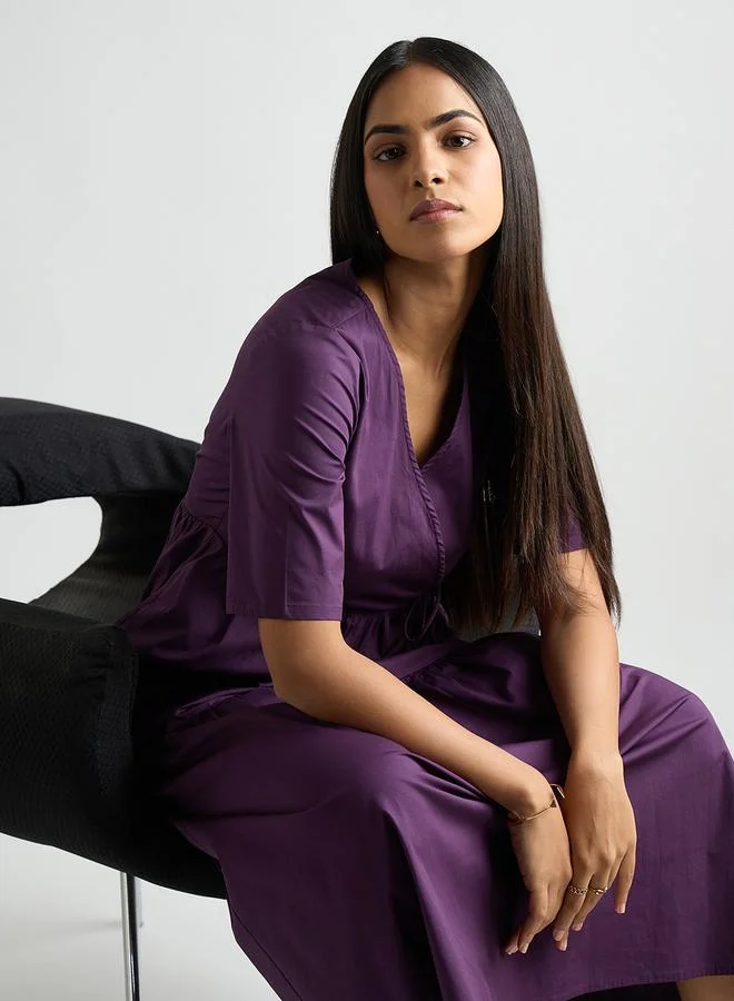 Femmella  Women Deep Purple Poplin Tiered Maxi Dress for Women | Best Price UAE