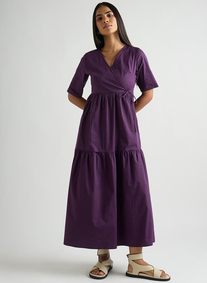 Femmella Women Deep Purple Poplin Tiered Maxi Dress - Image 1