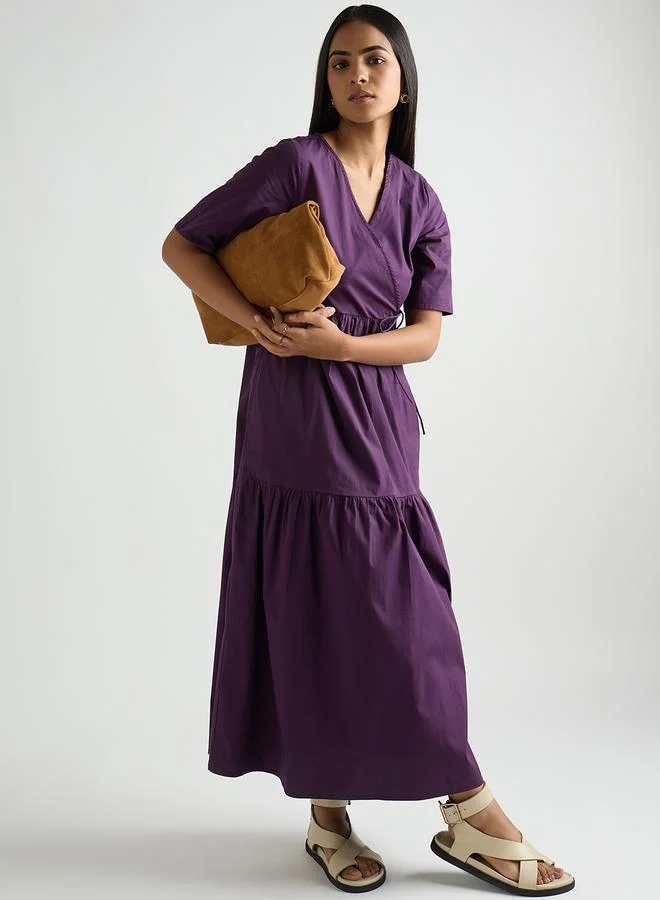 Femmella  Women Deep Purple Poplin Tiered Maxi Dress for Women | Best Price UAE