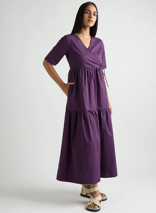 Femmella  Women Deep Purple Poplin Tiered Maxi Dress for Women | Best Price UAE