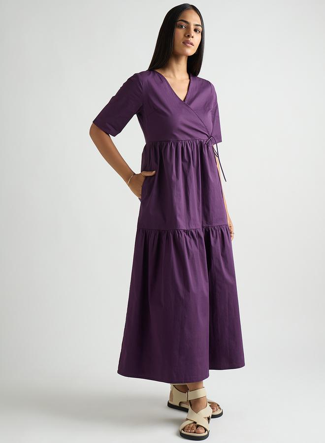 Femmella Women Deep Purple Poplin Tiered Maxi Dress - Image 3