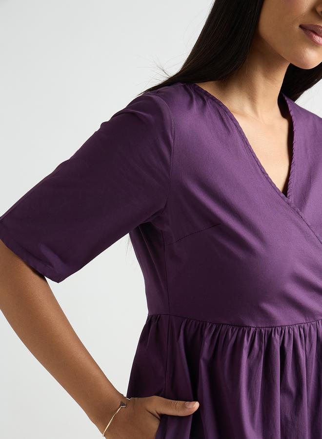 Femmella Women Deep Purple Poplin Tiered Maxi Dress - Image 4