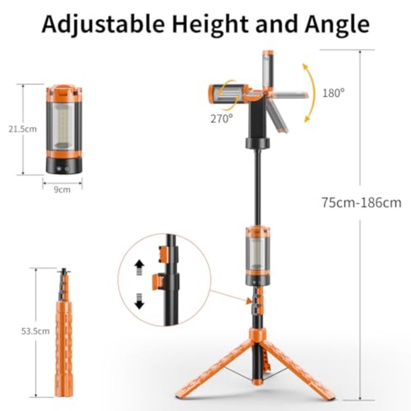 Rechargeable LED Emergency Lantern Portable Camping Lights 9000Mah with Stand-Telescopic 29"-79'' Magnetic Work Light 10000 Lumen with Detachable Tripod for Outdoor Home Garden, Patio - Image 4
