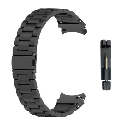 T TECLUSIVE Stainless Steel Metal Strap Chain Band Compatible for Galaxy Watch 6 Classic 5 Pro 4 Classic | Precise Curved Fitting with No Gap (Black) - Image 1