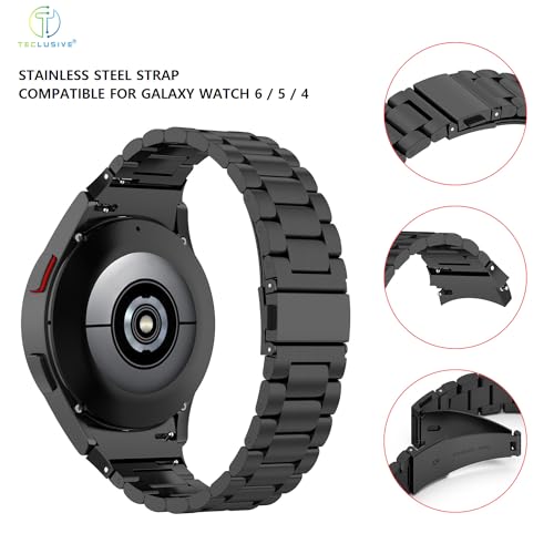 T TECLUSIVE Stainless Steel Metal Strap Chain Band Compatible for Galaxy Watch 6 Classic 5 Pro 4 Classic | Precise Curved Fitting with No Gap (Black) - Image 2