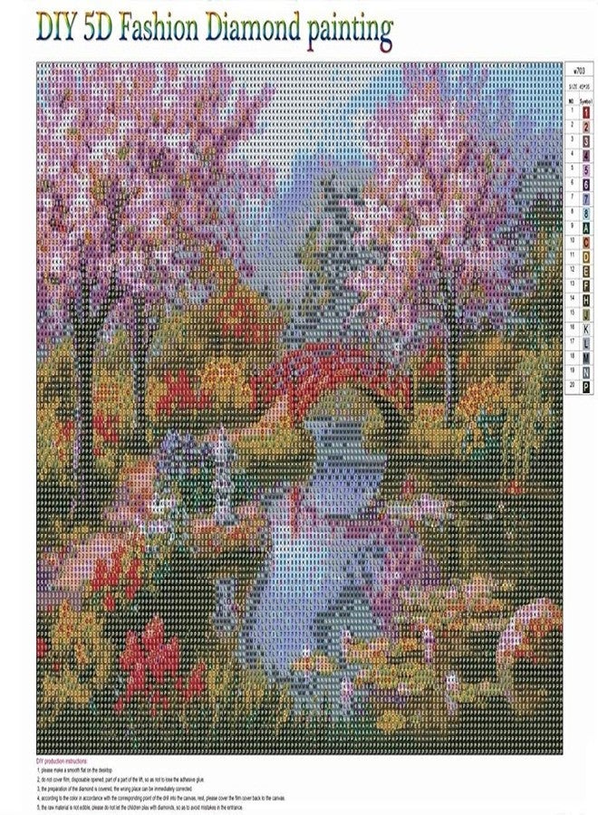 HASTHIP DIY 5D Diamond Painting by Number Kits Full Drill Rhinestone Embroidery Cross Stitch Pictures Arts Craft for Home Wall Decor,Peach Blossom Bridge-11.8x15.8In (Color 1) - Image 3