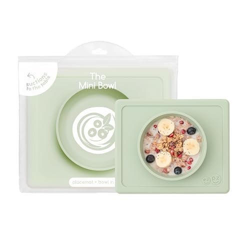 ezpz Mini Bowl for 12 Months+ (Sage) - 100% Silicone Suction Bowl with Built-in Placemat for Toddlers - Comes with a Reusable Travel Bag - Image 1