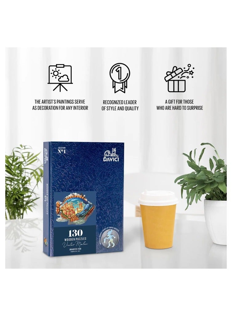 بازلز أحجية الصور المقطوعة الخشبية من دافيتشي في الأسماك المأهولة - Image 4