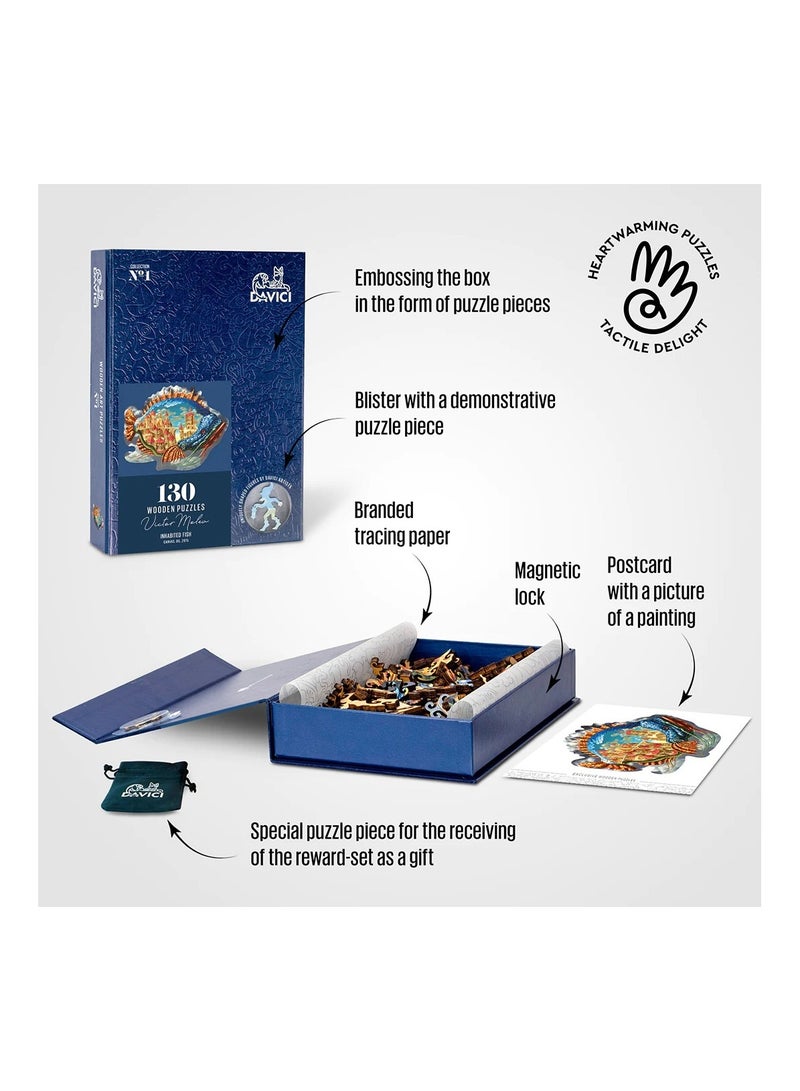 بازلز أحجية الصور المقطوعة الخشبية من دافيتشي في الأسماك المأهولة - Image 5