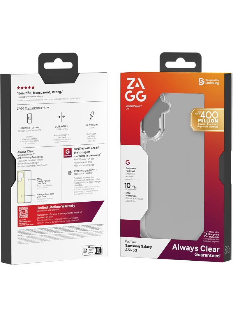 زاج جراب كريستال بالاس لايت لهاتف سامسونج جالاكسي A56 5G - نحيف للغاية، شفاف للغاية، مضاد للاصفرار، حماية من السقوط من ارتفاع 10 أقدام، معزز بالجرافين، متوافق مع الشحن اللاسلكي - Image 1