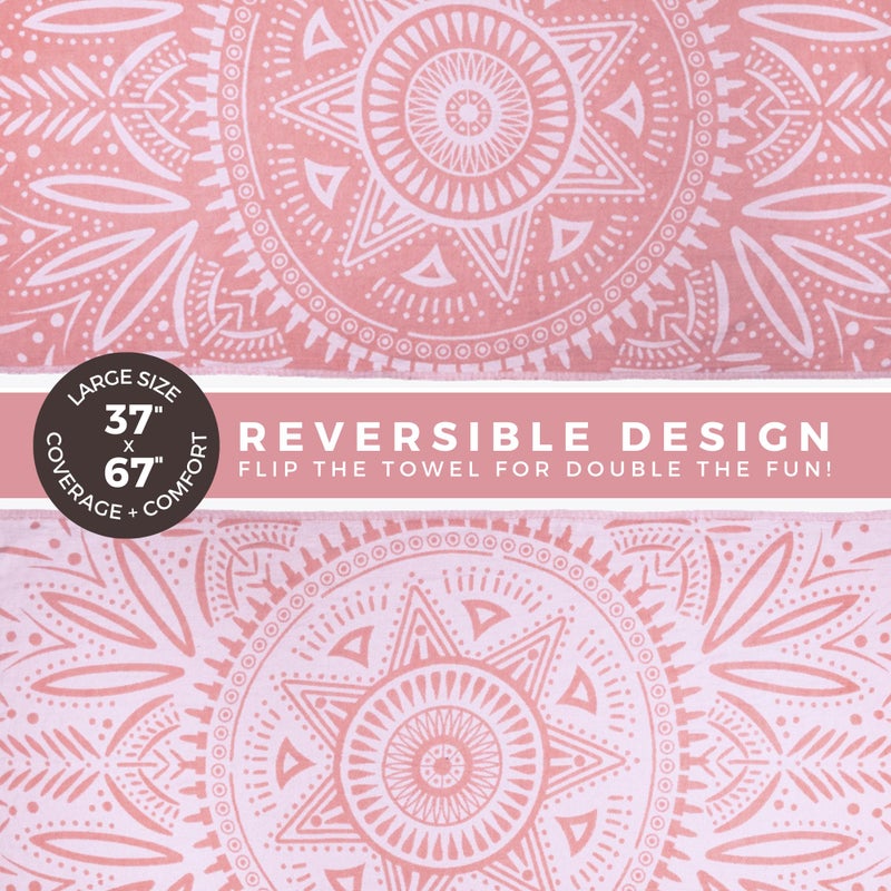 FESHKA Sand Free Turkish Beach Towel (37 x 67) Quick Dry Bath Towel, Oversized Beach Blanket, Lightweight for Travel - Made with 100% Organic Turkish Cotton - Lovesong (Pink) - Image 4