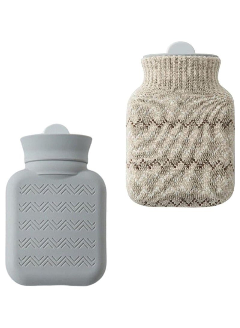 Arabest Hot Water Bottle with Soft Cover,Small Lovely and Reusable Hot Water Bottles Hand Warmers Portable Removeable&Washable Knit Bottle Covers, Microwave Oven Heating Available (Grey) - Image 1